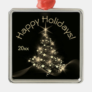 Golden Shine of Stars on Christmas Tree Dark Year Metal Tree Decoration