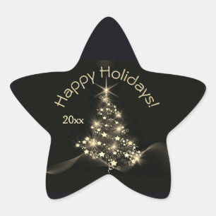 Golden Shine of Stars on Christmas Tree Dark Year Star Sticker