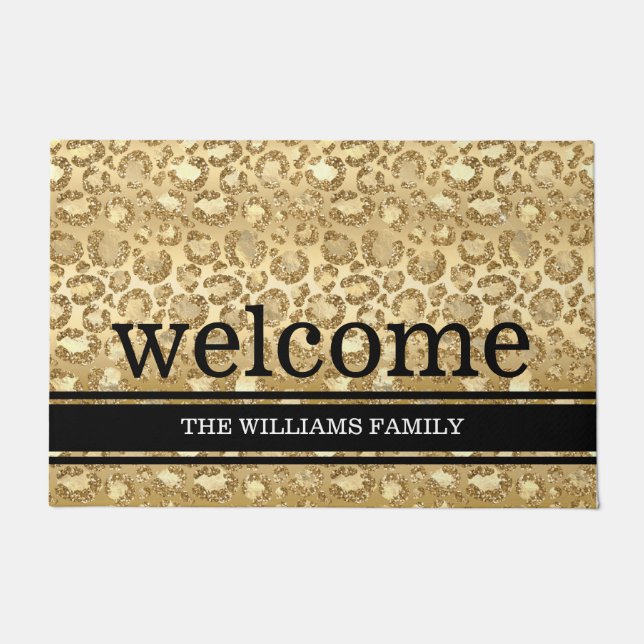 Golden Shine Panther Print Glitter Door Mat (Front)