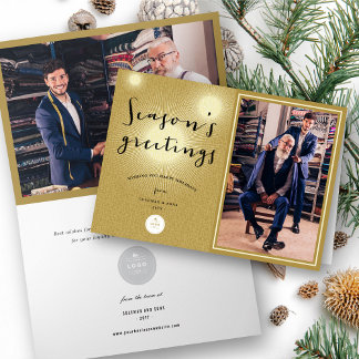 Golden Shine Season's Greetings Modern Business Holiday Card