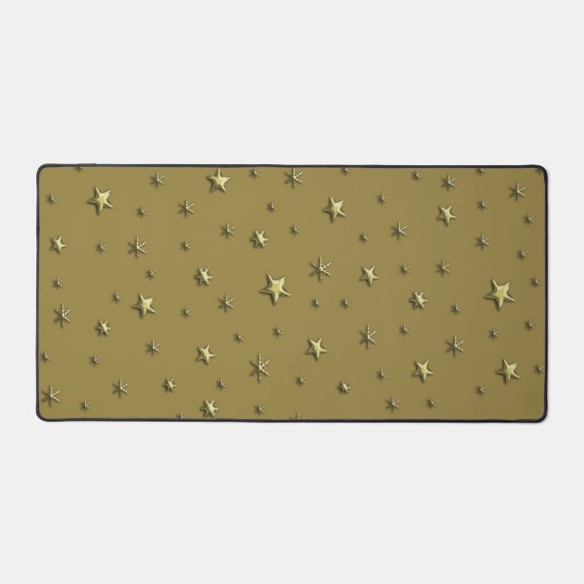 Golden Shiny Stars on dark gold background Desk Mat (Front)
