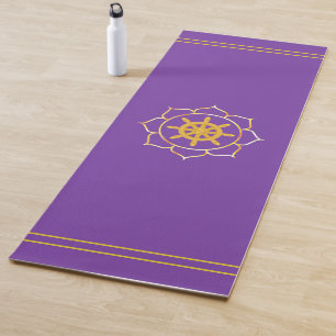 Golden Ship Wheel in Lotus on Violet Yoga Mat