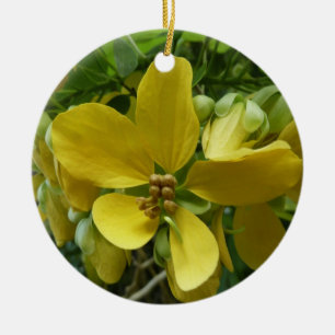 Golden Shower Tree Tropical Yellow Floral Ceramic Tree Decoration