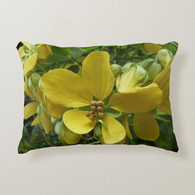 Golden Shower Tree Tropical Yellow Floral Decorative Cushion (Front)