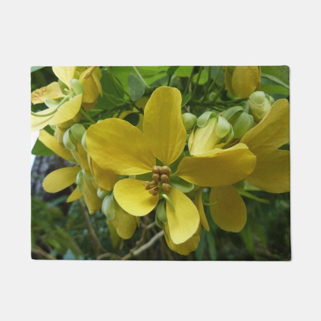 Golden Shower Tree Tropical Yellow Floral Doormat (Front)