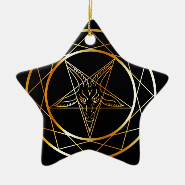 Golden sigil of Baphomet Ceramic Tree Decoration (Front)
