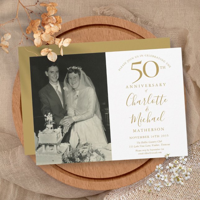 Golden Signature 50th Wedding Anniversary Photo Invitation (Golden Signature 50th Wedding Anniversary Photo Invitation)