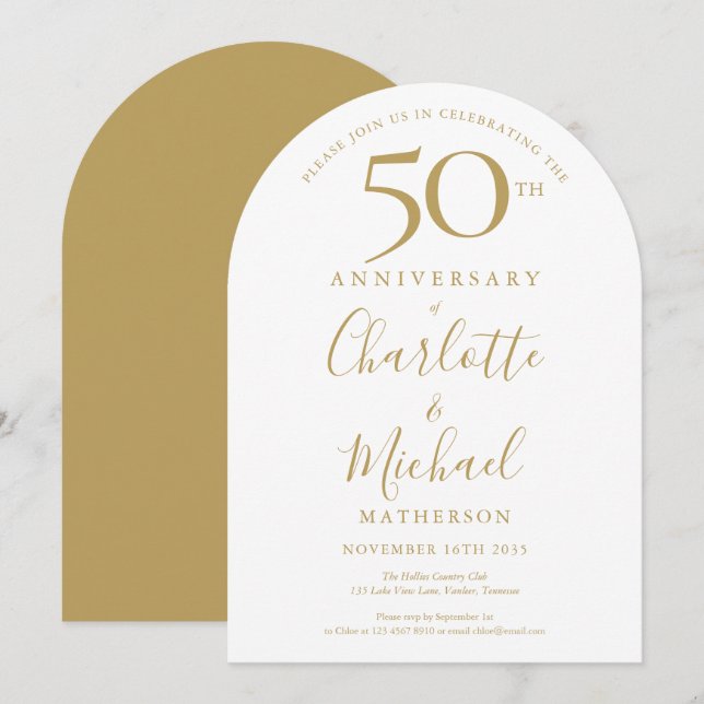 Golden Signature Arch 50th Wedding Anniversary Invitation (Front/Back)