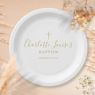 Golden Signature Baptism Christening Paper Plate