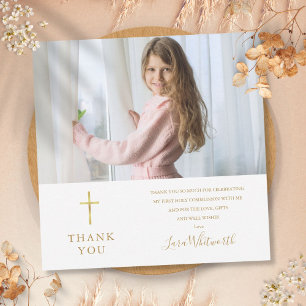 Golden Signature Photo First Holy Communion Thank You Card