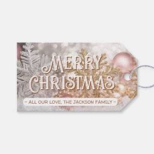 Golden Silver Baby Pink Snowflake Gift Tags