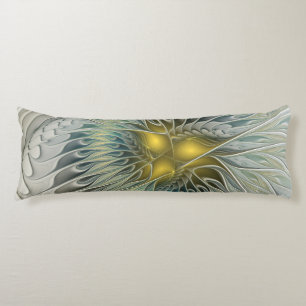 Golden Silver Flower Fantasy abstract Fractal Art Body Cushion