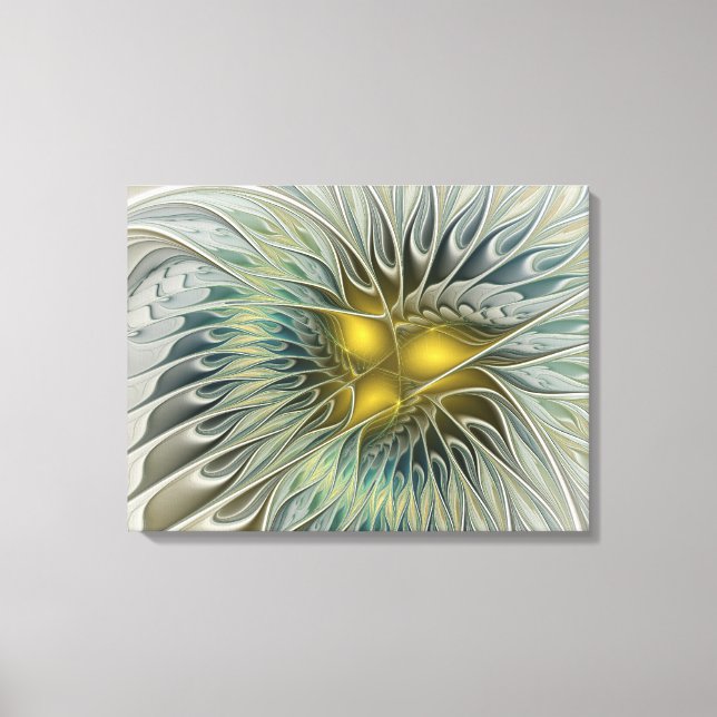 Golden Silver Flower Fantasy abstract Fractal Art Canvas Print (Front)