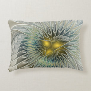 Golden Silver Flower Fantasy abstract Fractal Art Decorative Cushion