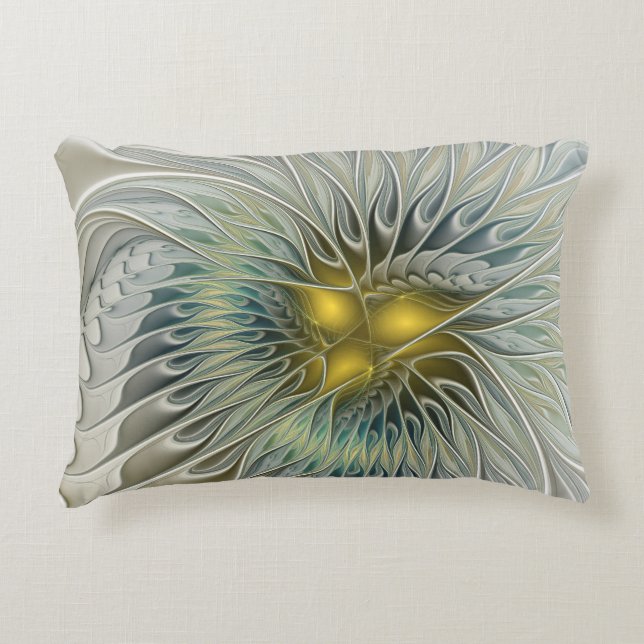 Golden Silver Flower Fantasy abstract Fractal Art Decorative Cushion (Front)