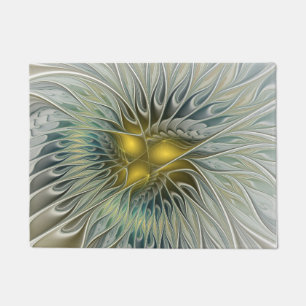 Golden Silver Flower Fantasy abstract Fractal Art Doormat