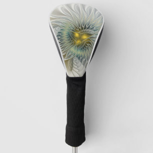 Golden Silver Flower Fantasy abstract Fractal Art Golf Head Cover