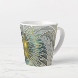 Golden Silver Flower Fantasy Abstract Fractal Art Latte Mug