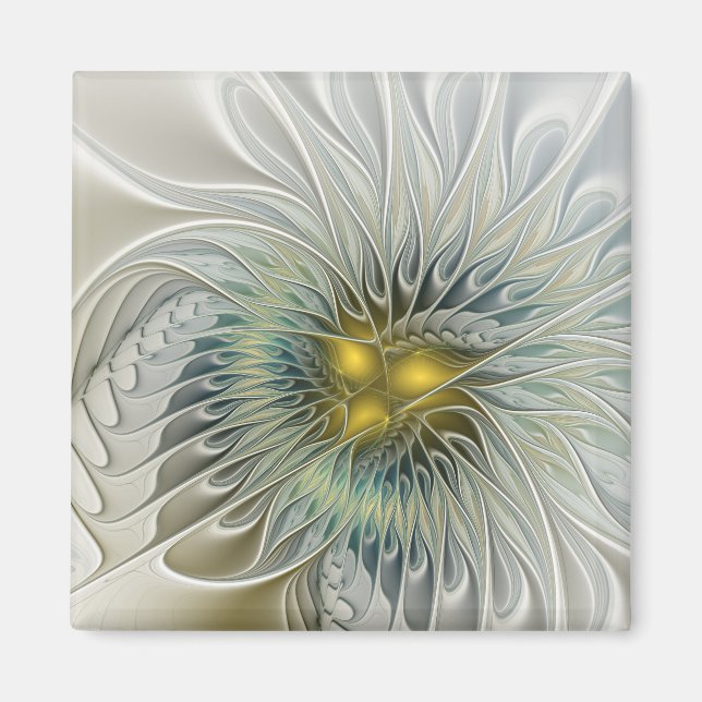 Golden Silver Flower Fantasy Abstract Fractal Art Magnet (Front)