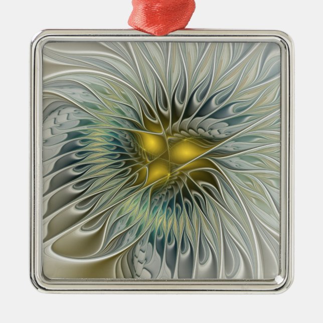 Golden Silver Flower Fantasy Abstract Fractal Art Metal Tree Decoration (Front)