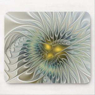 Golden Silver Flower Fantasy abstract Fractal Art Mouse Mat