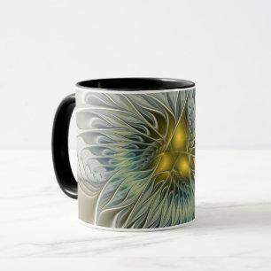 Golden Silver Flower Fantasy Abstract Fractal Art Mug