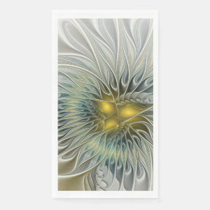 Golden Silver Flower Fantasy abstract Fractal Art Napkin