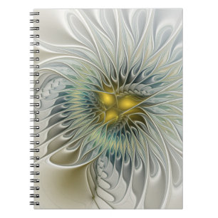 Golden Silver Flower Fantasy Abstract Fractal Art Notebook
