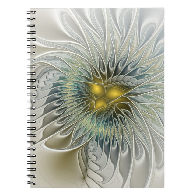 Golden Silver Flower Fantasy Abstract Fractal Art Notebook (Front)