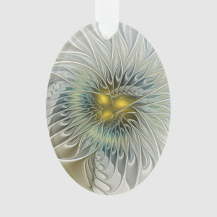 Golden Silver Flower Fantasy Abstract Fractal Art Ornament