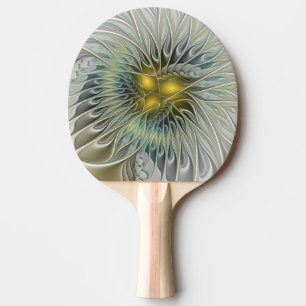 Golden Silver Flower Fantasy abstract Fractal Art Ping Pong Paddle