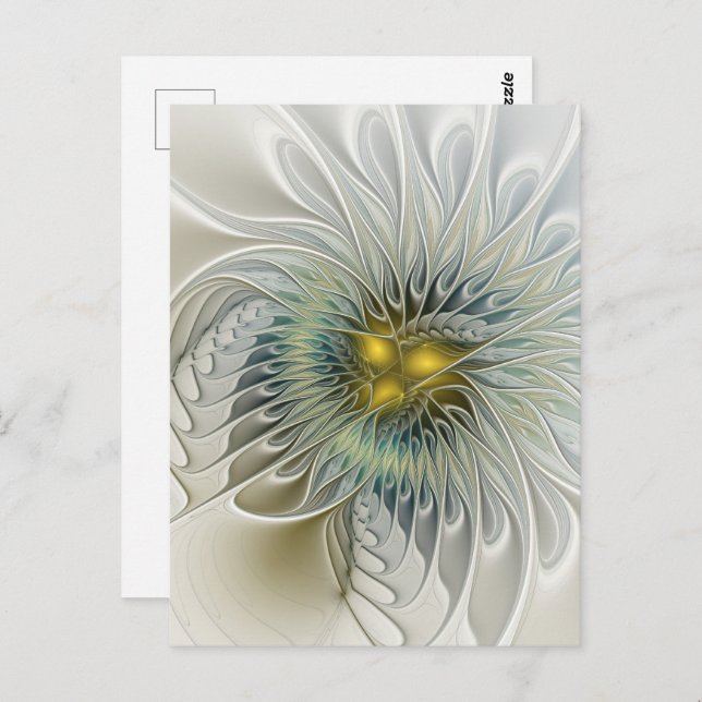 Golden Silver Flower Fantasy Abstract Fractal Art Postcard (Front/Back)