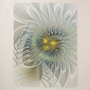 Golden Silver Flower Fantasy abstract Fractal Art Sherpa Blanket