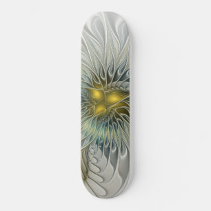 Golden Silver Flower Fantasy abstract Fractal Art Skateboard