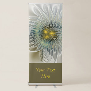 Golden Silver Flower Fantasy Abstract Fractal Text Retractable Banner