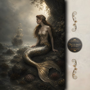 Golden Siren Shipwreck Decoupage Tissue Paper