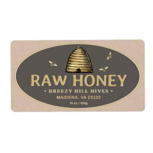 Golden Skep Honeybees Raw Honey Label Kraft Brown