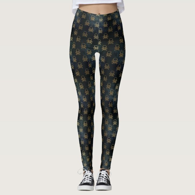 Golden Skull & Crossbones Leggings (Front)