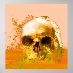 Golden Skull in Water Poster
