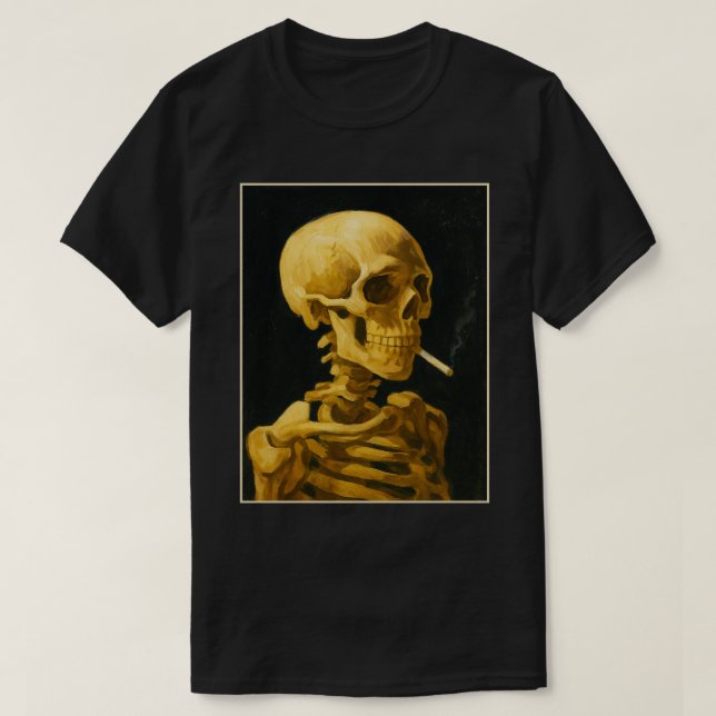 Golden Skull Smoking – Unique Van Gogh Inspired T-Shirt (Design Front)