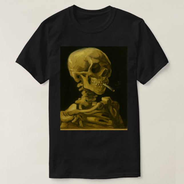 Golden Skull Smoking – Unique Van Gogh Inspired T-Shirt (Design Front)