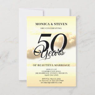 Golden sky clouds vintage invitation
