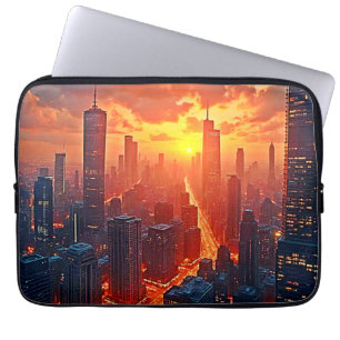 Golden Skyline: Radiant City Sunset Art Laptop Sleeve
