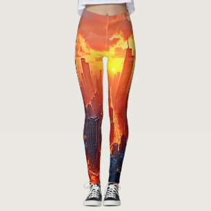 Golden Skyline: Radiant City Sunset Art Leggings