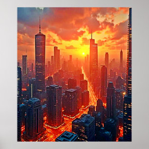 Golden Skyline: Radiant City Sunset Art Poster