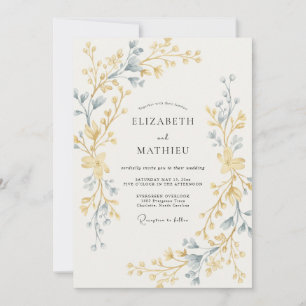 Golden Slate Leafy Wedding Invitation