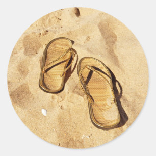 golden slippers on the beach classic round sticker