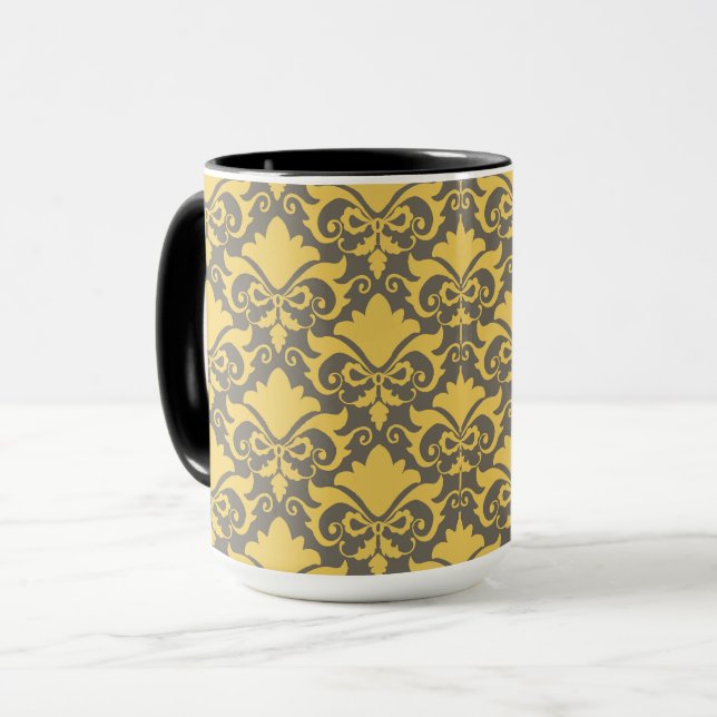 Golden Smoke Damask Bows Mug (Front Left)