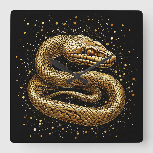 Golden snake square wall clock (Front)