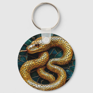 Golden snake stained glass key ring